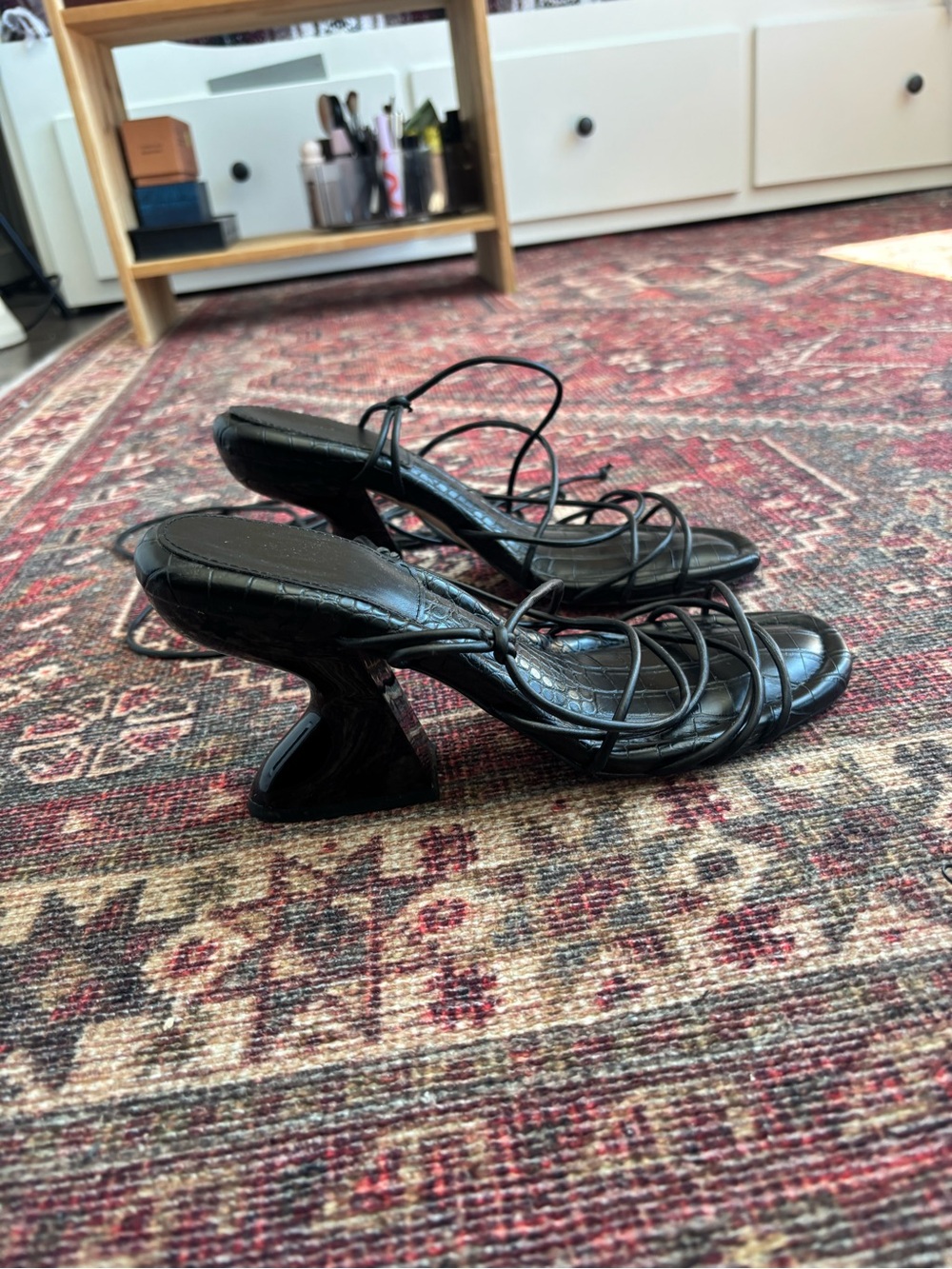 Circus by Sam Edelman Black Croc-Embossed Sculptural Heel Sandals
